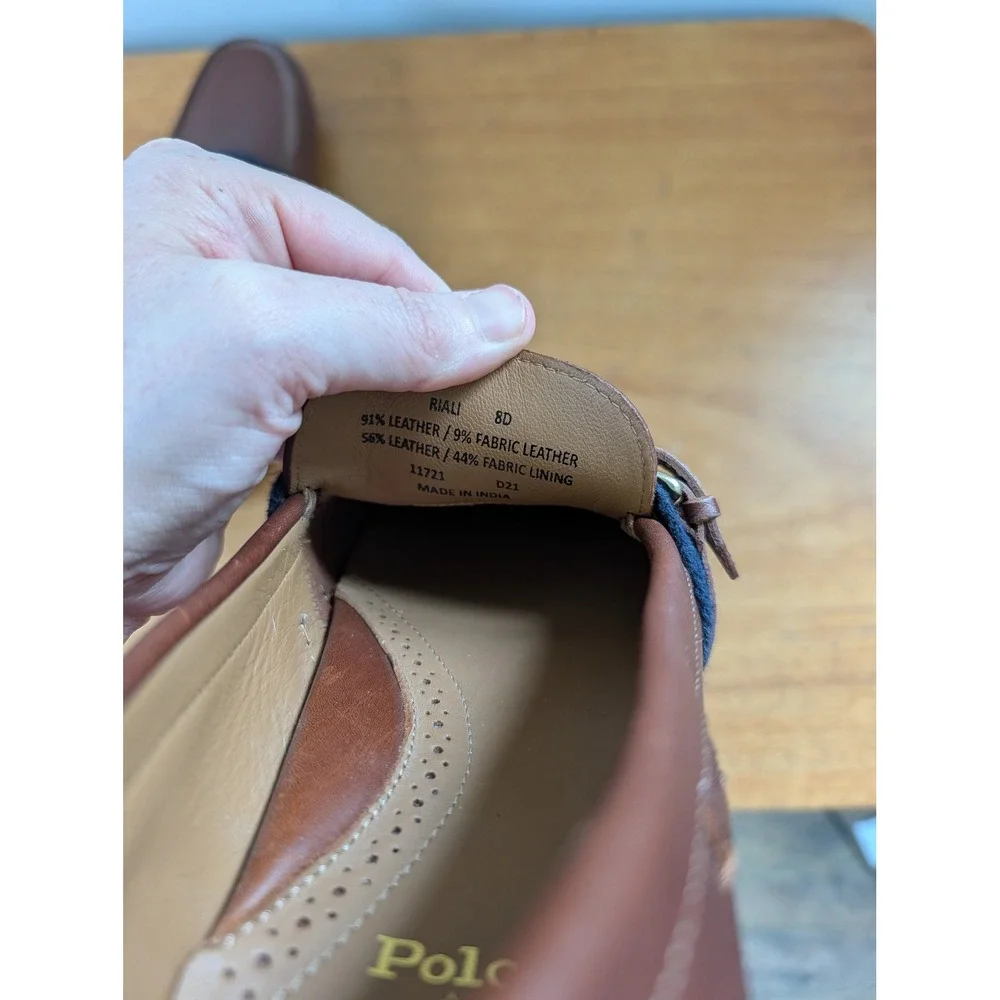 Polo Ralph Lauren Riali Leather Driving Loafers Men's 8D Brown Striped Buckle